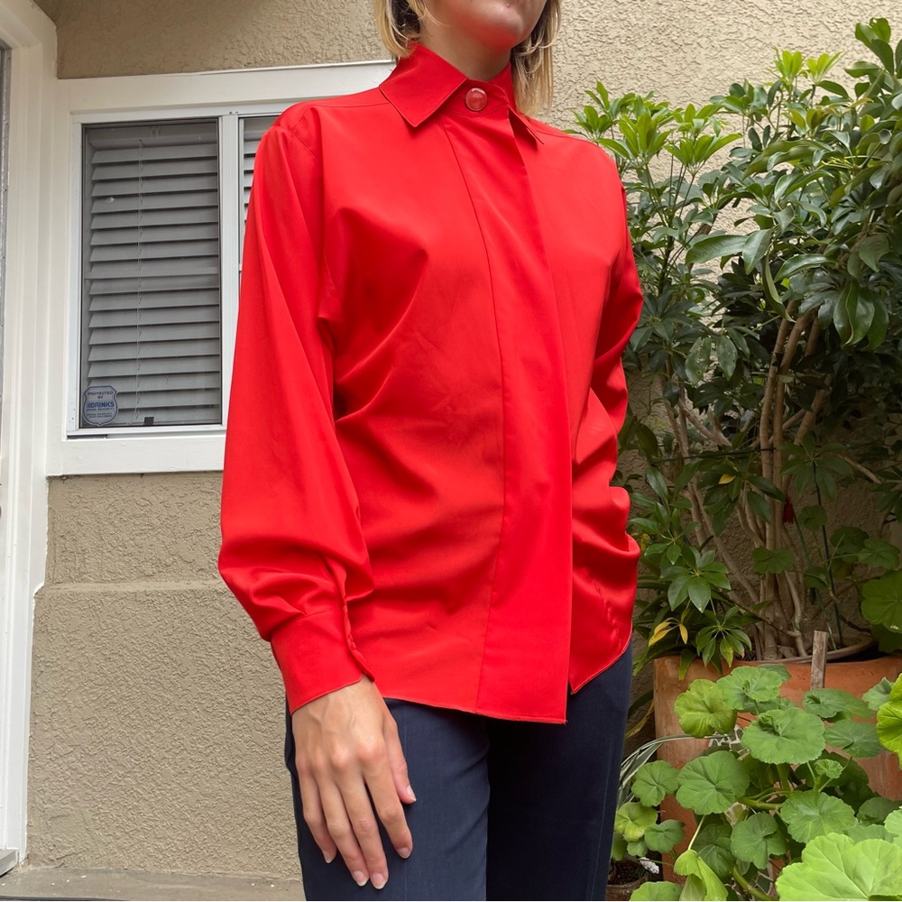Vintage scarlet red St. John polyester top